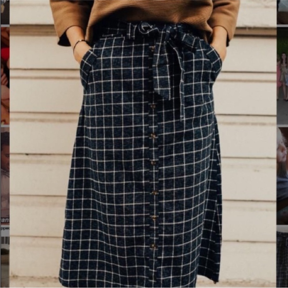Polagram Flannel Navy Blue Window Pane Skirt